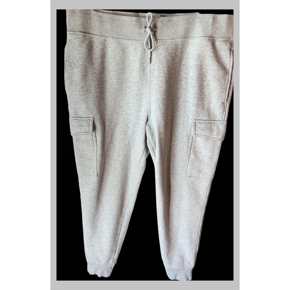 Lands End Serious Sweats Cargo Joggers Gray Fleece Pants Mens L 36-38
